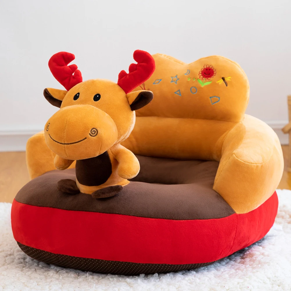 Baby Sofa Support Seat Cover Plush Chair with Belt Learn To Comfortable Cartoon Toddler Nest Puff Wash No Stuffing Cradle