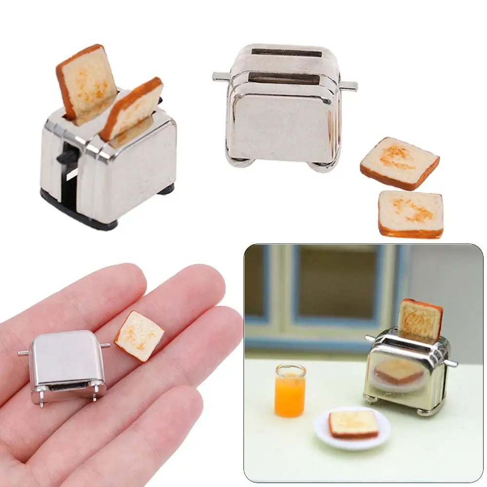 1:12 Schaal Speelhuis Poppenhuis Decoraties Met 2 Stuks Brood Pop Accessoires Toast Machine Miniatuur Broodrooster