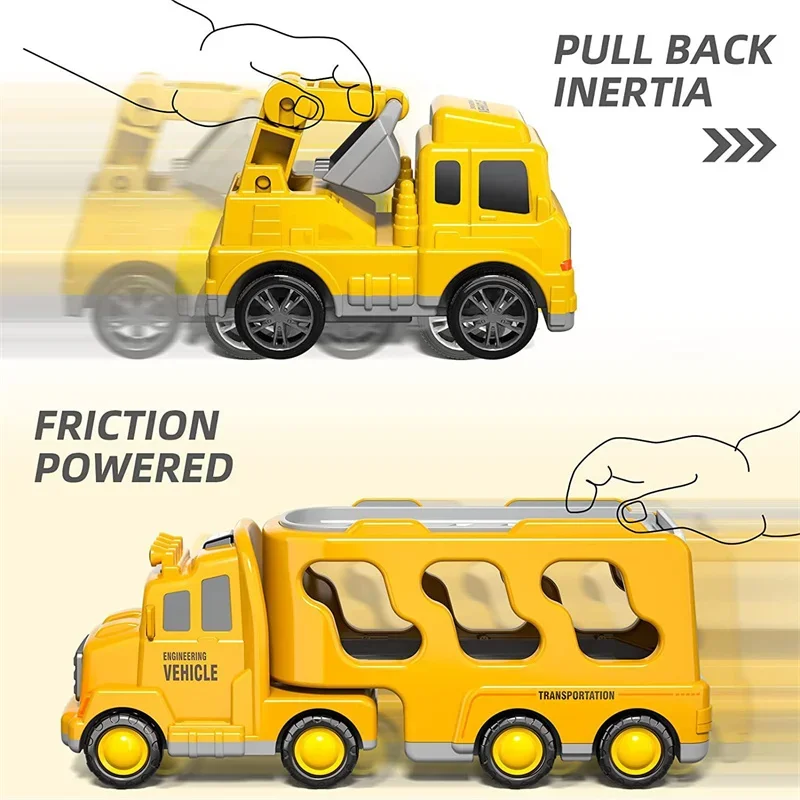 Conjuntos de modelos de vehículos de ingeniería, excavadora, Bulldozer educativo para niños pequeños, regalo, camión portador fundido a presión, coches de juguete