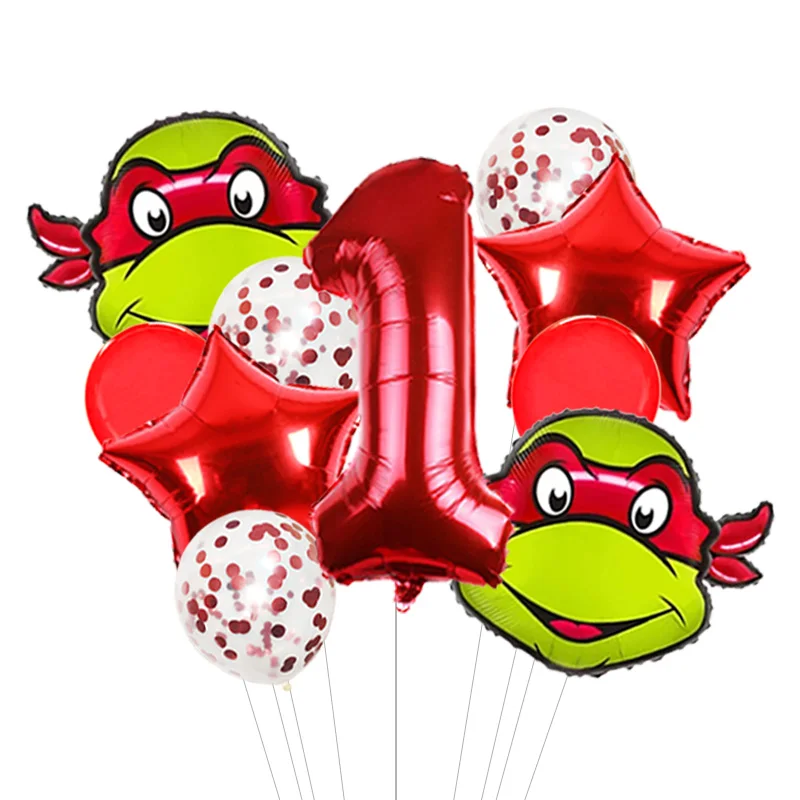 Four Masked Ninja Turtles Foil Balloon Bunch Blue Red Orange Purple with Ninja Star Shield Mylar for Themed Celebration Event - view 2