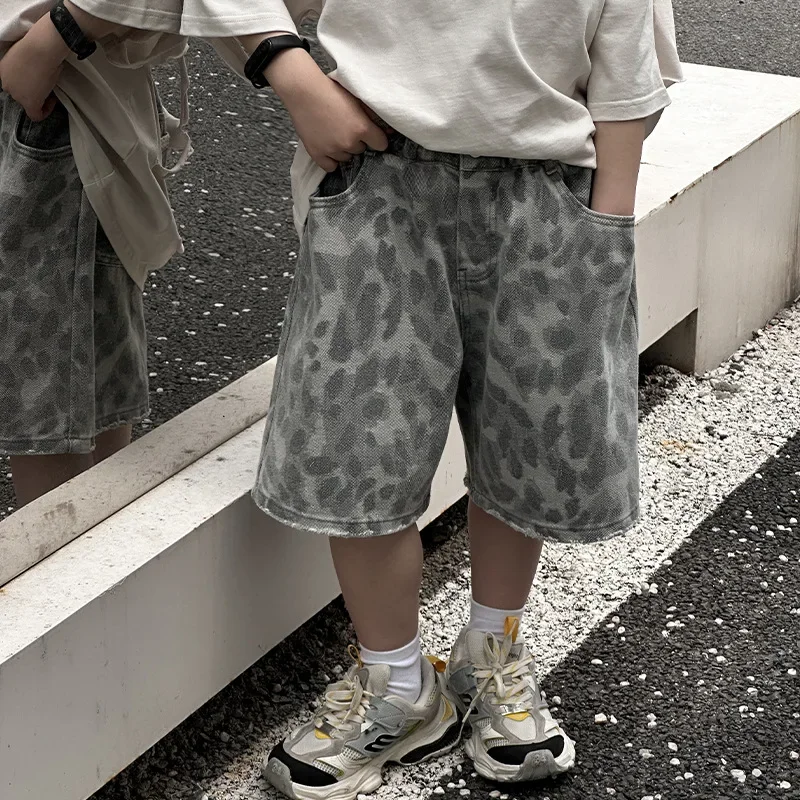 

Children Clothing Personality Handsome Shorts 2024 Summer New Boys Fashion Loose Leopard Print Korean All Match Casual Pants