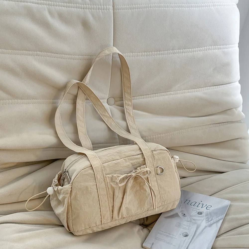 

Sweet Korean Style Bow Nylon Shoulder Bag Solid Color Large Capacity Boston Bag Women Handbag Tote Bag Mommy Bag Women