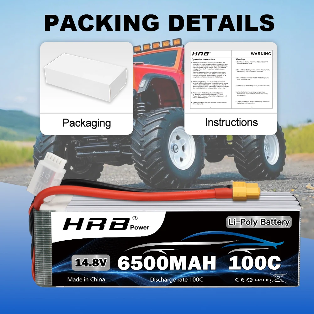 HRB 4S 14.8 فولت 6500 مللي أمبير RC يبو بطارية مع XT60 موصل 100C ل 1/10 1/12 RC سيارة شاحنة الوحش RC الطائرة بدون طيار FPV طائرة RC قارب