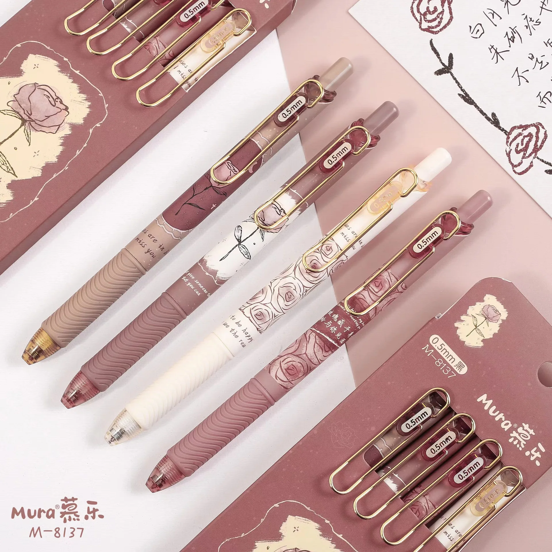 4Pcs/Pack Cute Rose flower Gel Pen for School Writing Cute illustration Neutral Pen Office Supplies kids Stationery gift