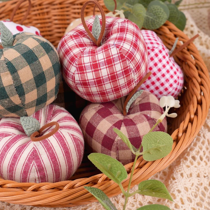 Figura de Manzana de Tela Vintage Rellena de Algodón, Bandeja Decorativa Rústica, Adorno Elegante para el Hogar, para Navidad y Fiestas