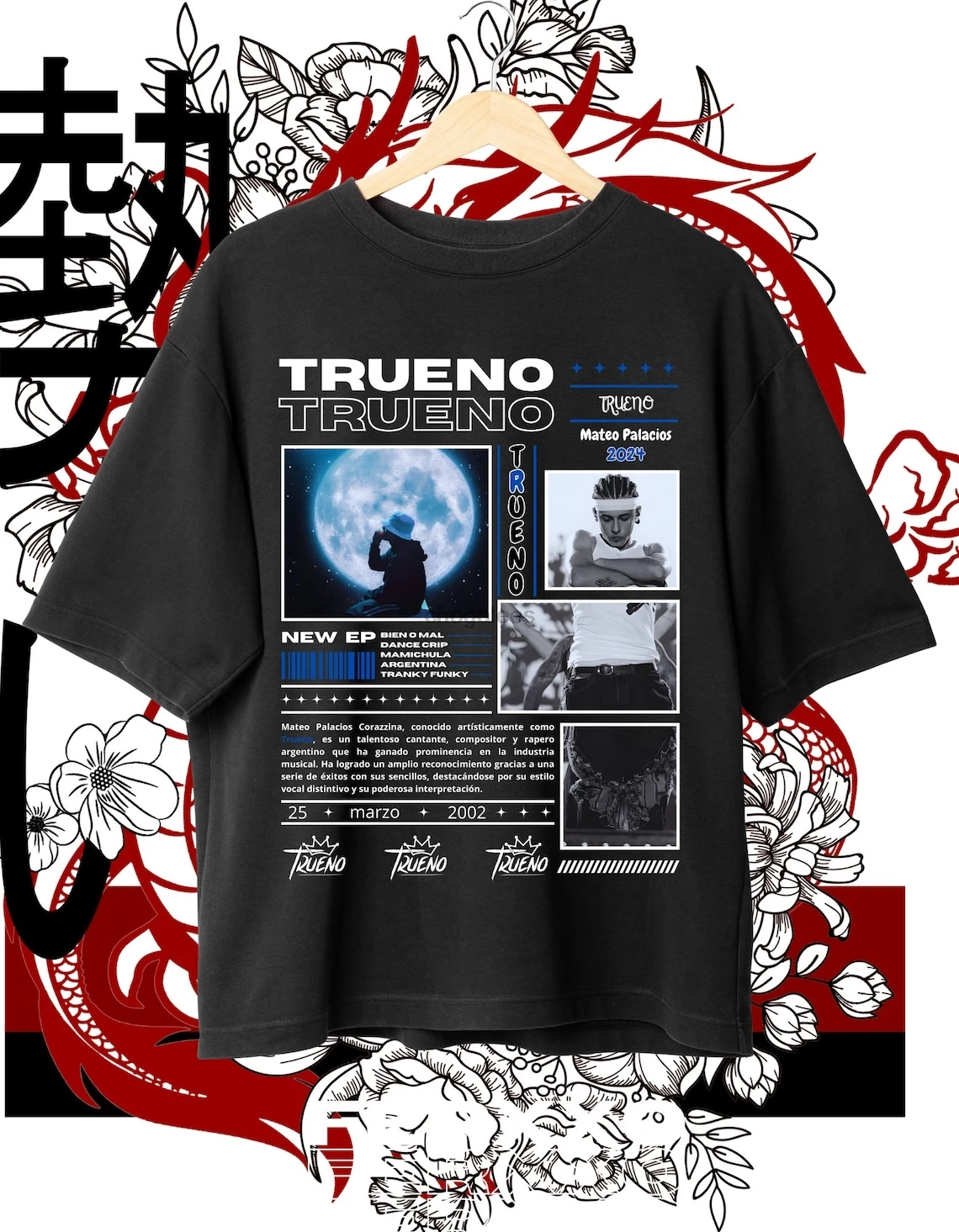 Trueno Hip-Hop T-shirt trueno 2024 Retro REAL GANGSTA LOVE Trueno Rapper Rap Trap Freestyler T-shirt.