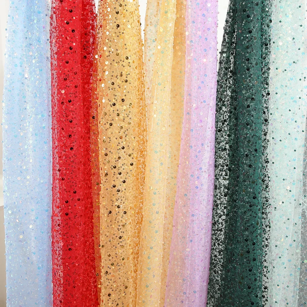 1 Yard Bubble Bead Fantasy Embroidered Cloth Wedding Dress Mesh Fabric Fashionable Sequin Embroidery Fabric 130cm wide