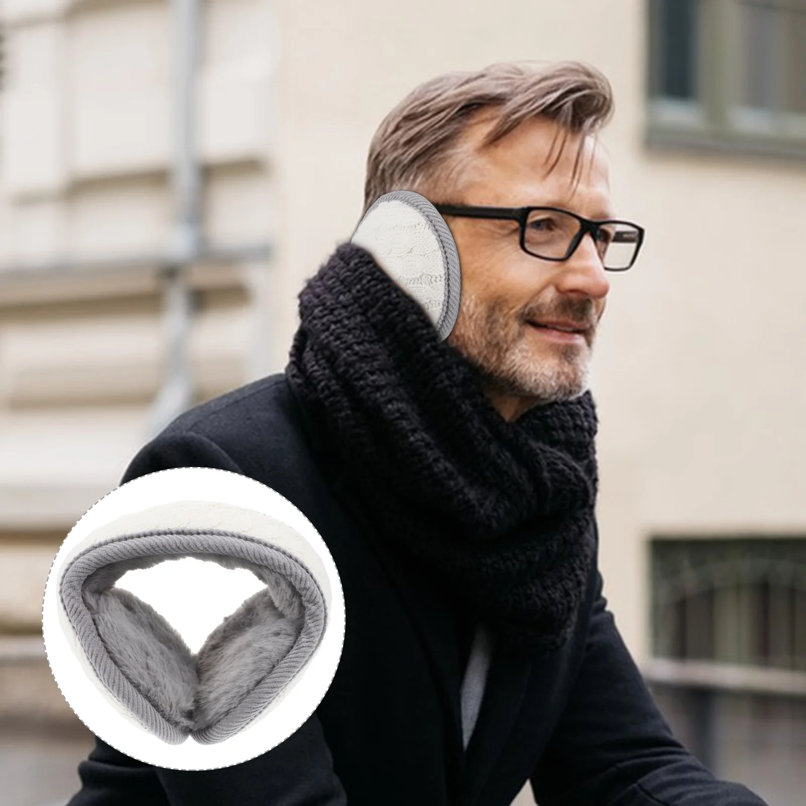 محبوك طوي الشتاء الدافئ في الهواء الطلق غطاء للأذنين 11x11 سنتيمتر الأبيض بطانة ناعمة غطاء للأذن الكمال الطقس البارد السفر التنزه #3