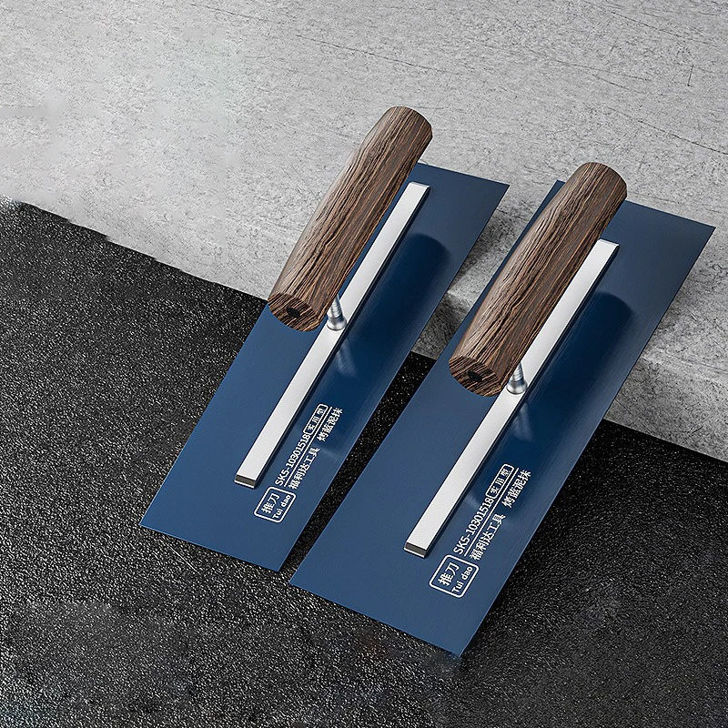 Plastering Trowel Putty Spatula Construction Tools 0.5mm Thick Finishing SK5 Blue Steel Trowel with Wenge Wood Handle L-Shank