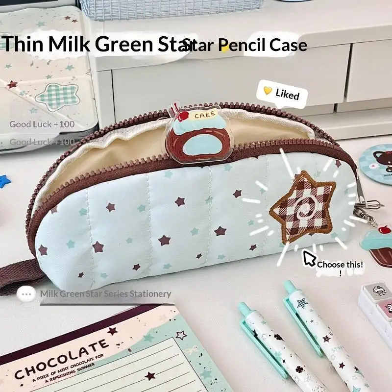 Kawaii-Stickerei-Stifthalter, tragbar, große Kapazität, Stern-Stiftetui mit Reißverschluss, niedliche Stern-Cartoon-Schreibwaren-Tasche – Detail 3
