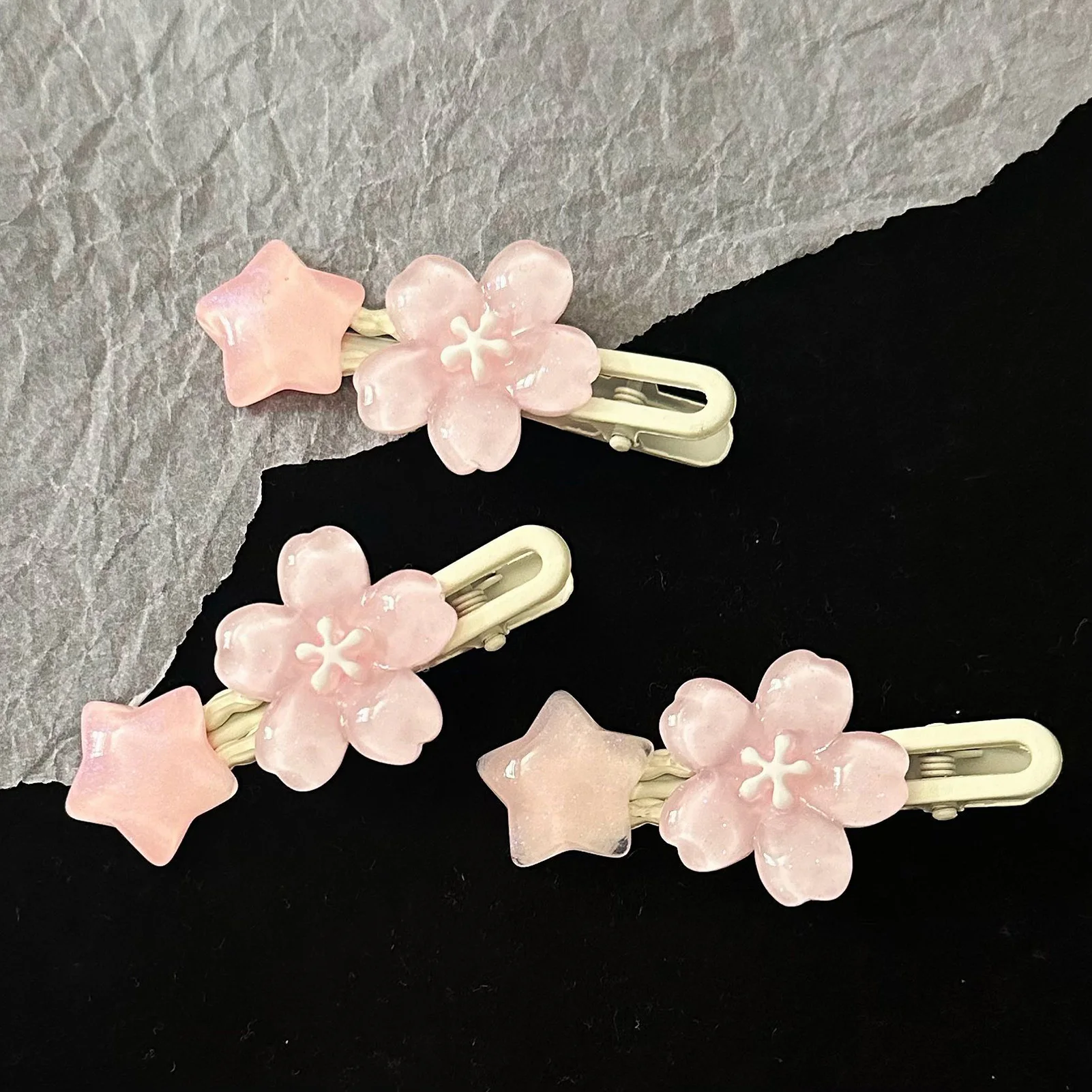 1pcs Sweet Flower Resin Hair Clips Candy Pink Stars Shape Floral Decor Bright Color Star Barrette for Women Girls