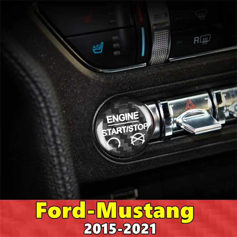 

For Ford Mustang Car Engine Start Stop Button Cover Real Carbon Fiber Sticker 2015 2016 2017 2018 2019 2020 2021