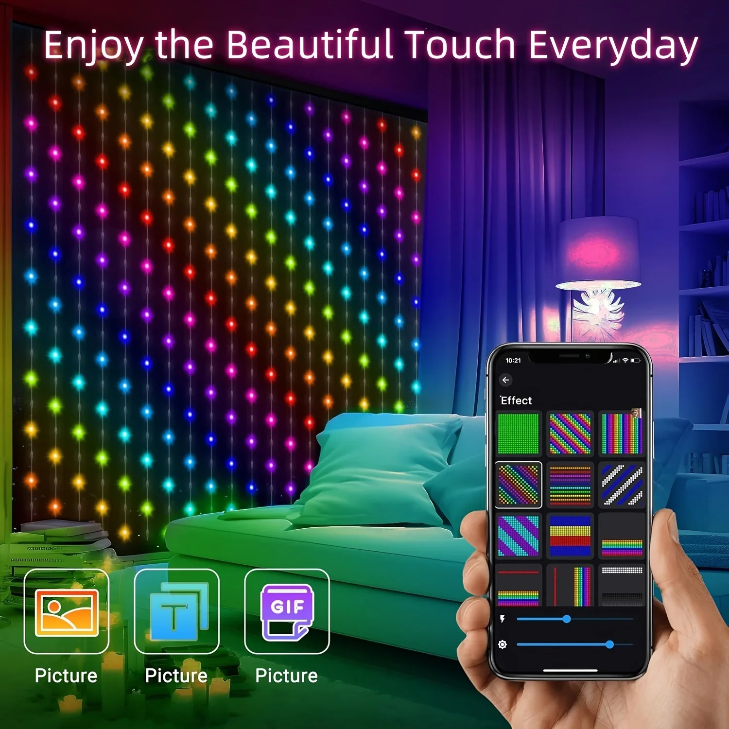 USB Smart Curtain Lights 400LED APP Control Color Changing LED Lights Music Synch DIY String Lights for Christmas Decoration