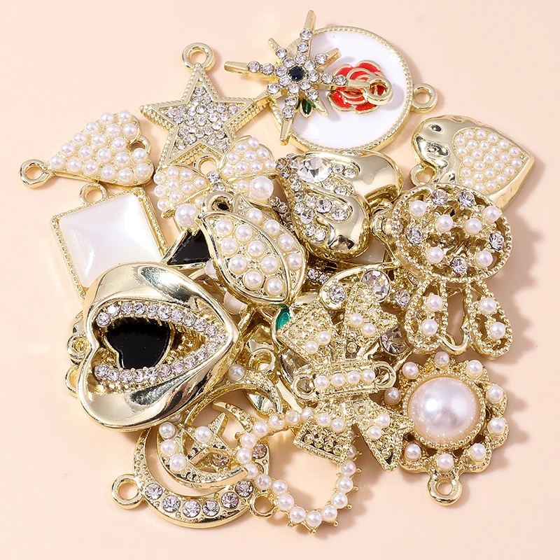 Leslie 5 stücke exquisite Perle Kristall Sonne Mond Sterne bezaubert Rakete Astronauten Anhänger für DIY Schmuck Herstellung Zubehör – Detail 1
