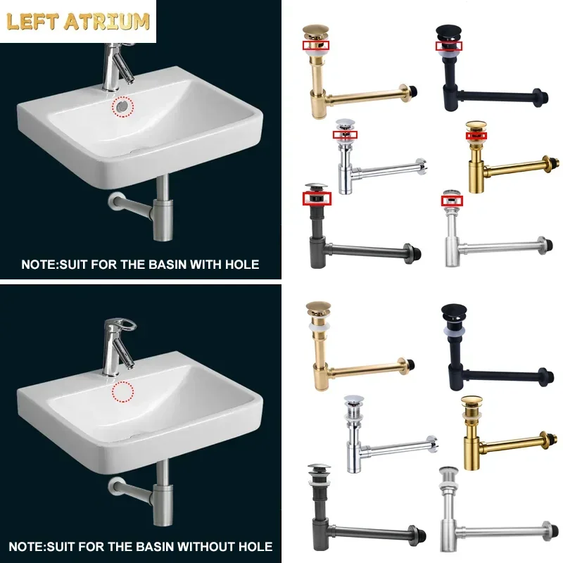 Bathroom Siphon Sink Drain Modern Bathroom Fixtures Bottle Trap Pop Up Filter Fixtures Draine Black Brushed Chrome Gold Gray