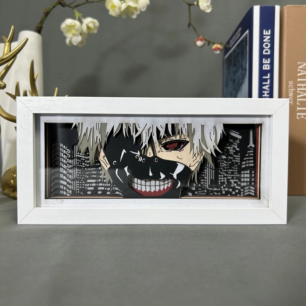 Japanese Anime Tokyo Ghoul Light Box Ken Kaneki Paper Carving 3D Anime Lamp LED Light Anime Figure for Room Decor Birthday Gift