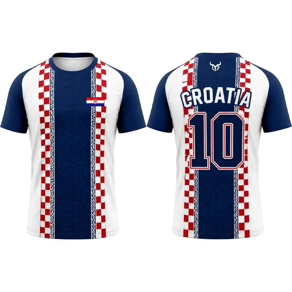 Croatia #10 Football Jersey Checkerboard Splicing Croatian National Team Soccer Short Sleeve Fan Shirt Family Matching Clothing