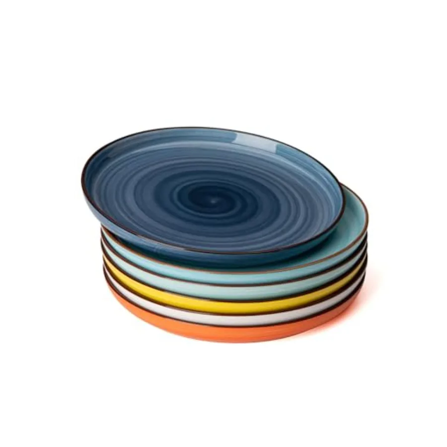 Porcelain Dessert Plates - Round Salad/Appetizer Plate Set, Microwave Dishwasher Safe, 6 Pack, Vibrant Colors