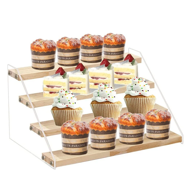 Solid Wood Handmade Display Shelf Stand 2-7 Tier Ladder Cosmetics Acrylic Decorative Wooden Multi-Layer Trapezoidal Shelf 2023