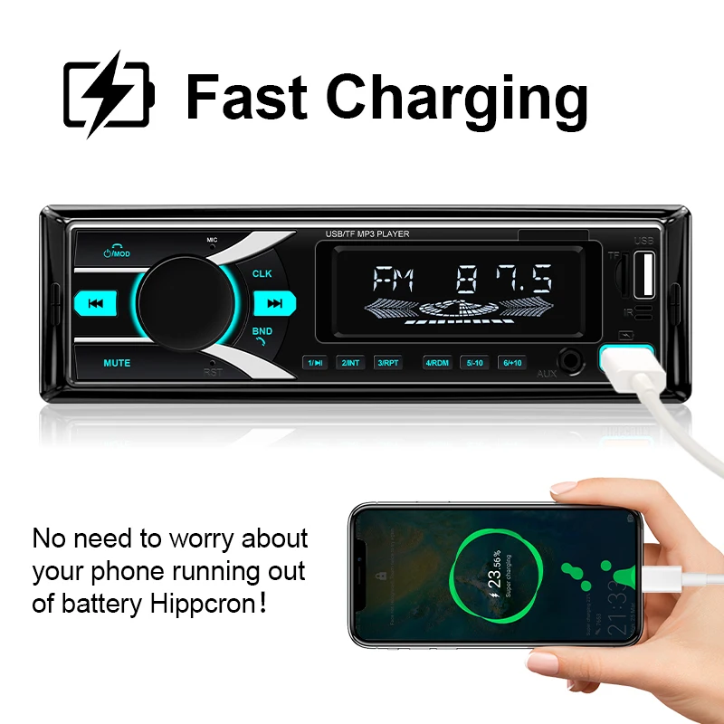 HIPPCRON 6 IN1 Auto 1DIN Radio Audio Stereo MP3-Player BT5.1 Multimedia Digital Stereoanlage für Auto Universell Farbig Aux-Eingang USB – Detail 5