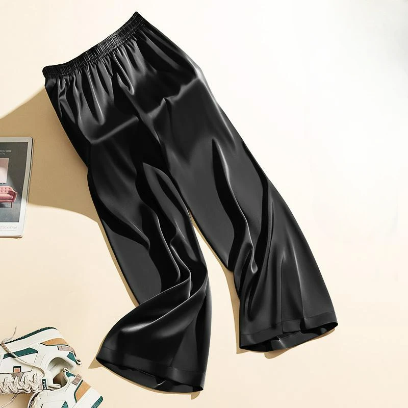 Ice Silk Acetic Acid Wide-leg Pants Summer Large Size 150kg Thin Casual Pants Silky Glossy Anti-wrinkle Straight Pants Tide