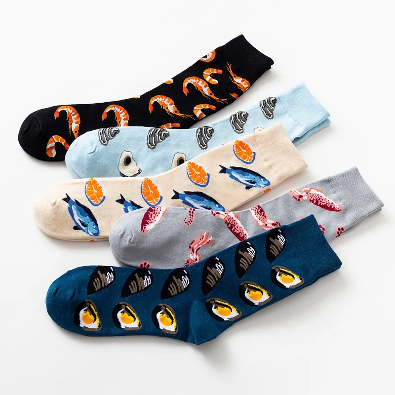 Creative Women Harajuku Seafood Socks Winter Cotton Skateboard Long Socks Oysters Mussels Octopus Arctic shrimp Cod Salmon socks