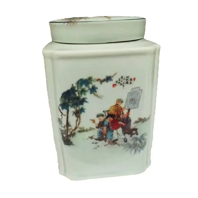 Pot de rangement en porcelaine ancienne de Chine avec motif de figurine rose et poésie du président Mao, article de collection rare pour les études culturelles
