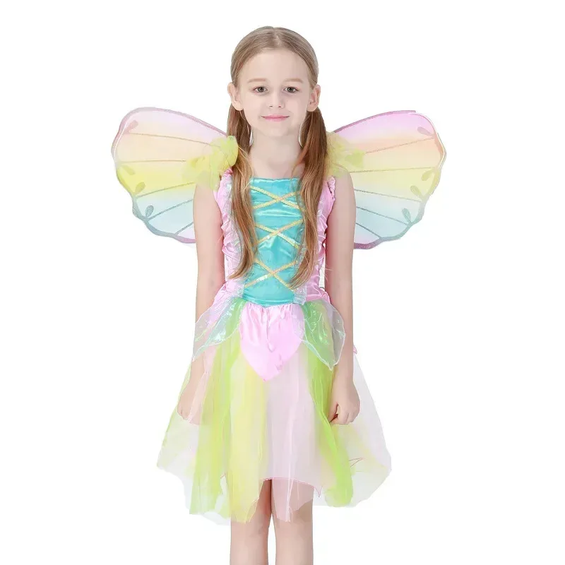

Tinker Bell costumes girls rainbow butterfly fairy costume kids Tinkerbell dress with wings fancy dress Purim party outfit 2022