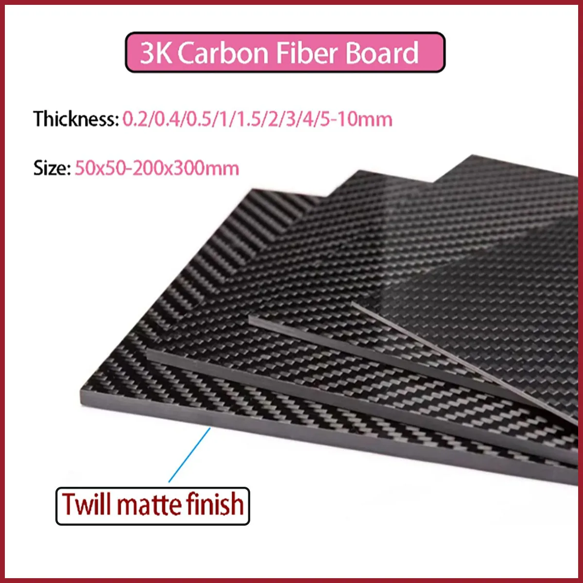 Matte Flat Carbon Fiber Board 0.2-10mm Thickness High Hardness Composite Carbon Panel for Industrial & DIY Use