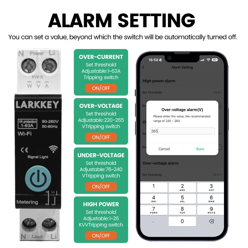 TUYA WIFI 1P 1-63A قطاع دارة ذكي قياس الطاقة عبر الحالي تحت حماية الجهد DIN السكك الحديدية مفتاح ذكي LARKKEY #6
