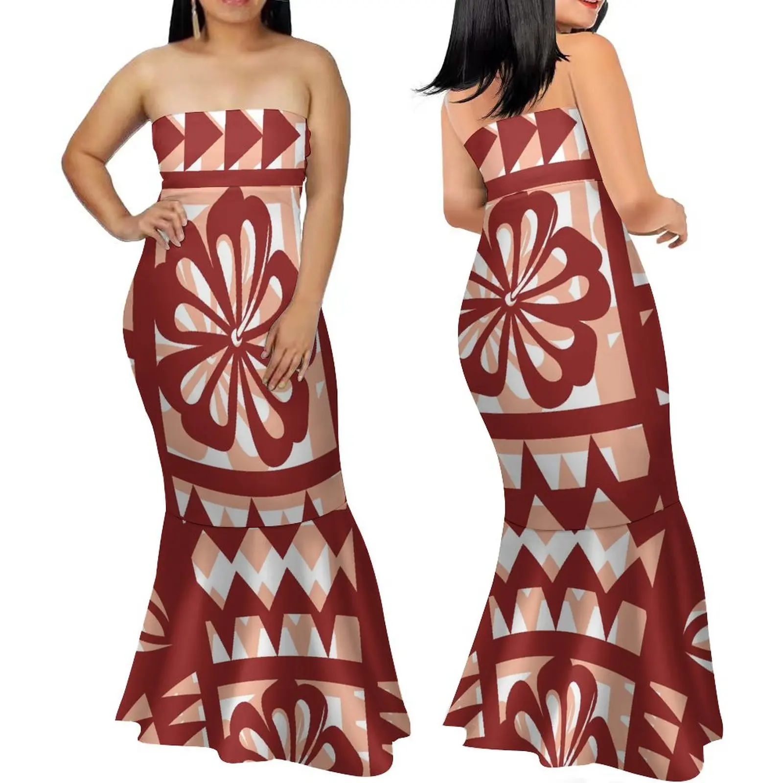 

Women'S Off-The-Shoulder Dress Custom Party Fishtail Dress Plus-Size 8xl Polynesian Tribal Print Evening Dress