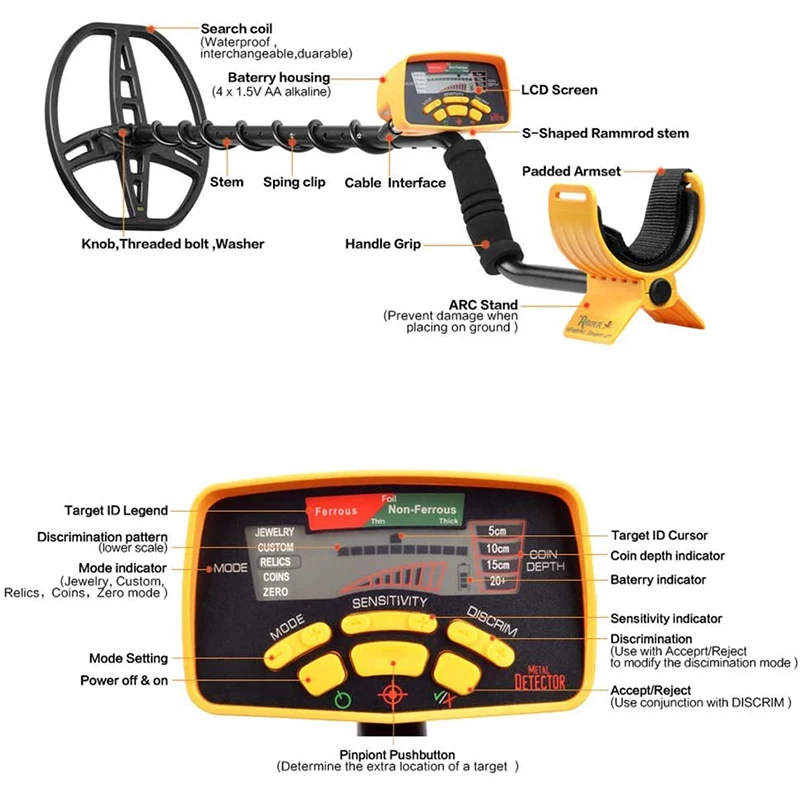 Novo md6350 profissional detector de metais subterrâneo escavador de ouro caçador de tesouros MD-6350 display lcd pinpointer detector de metais