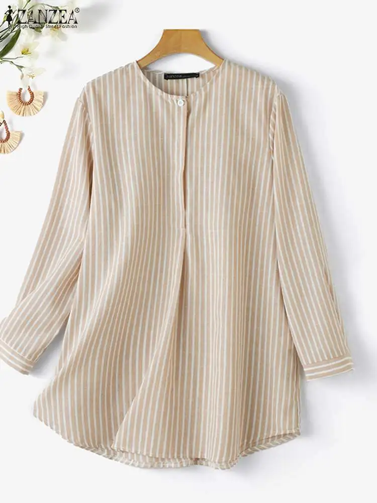

ZANZEA 2024 Autumn Blouses Women Fashion Long Sleeve Muslim Tops Abaya Fashion Stripe Work Shirt Casual Butons Down Blusas Mujer