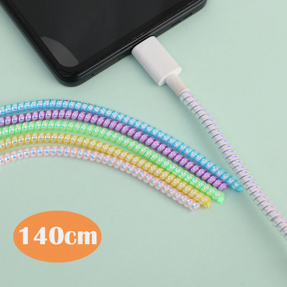 140cm Uniwersalny spiralny ochraniacz kabla Kabel ładowarki Słuchawki Rękaw do nawijania kabla USB do transmisji danych Laserowa osłona do iPhone Mi