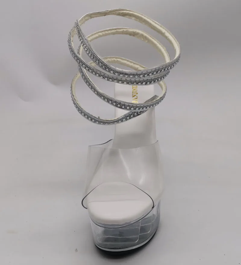 Sandal wanita berlian imitasi kulit paten elegan ringkas 6 inci sepatu hak Super tinggi semua cocok Fetish seksi 15cm dewasa baru