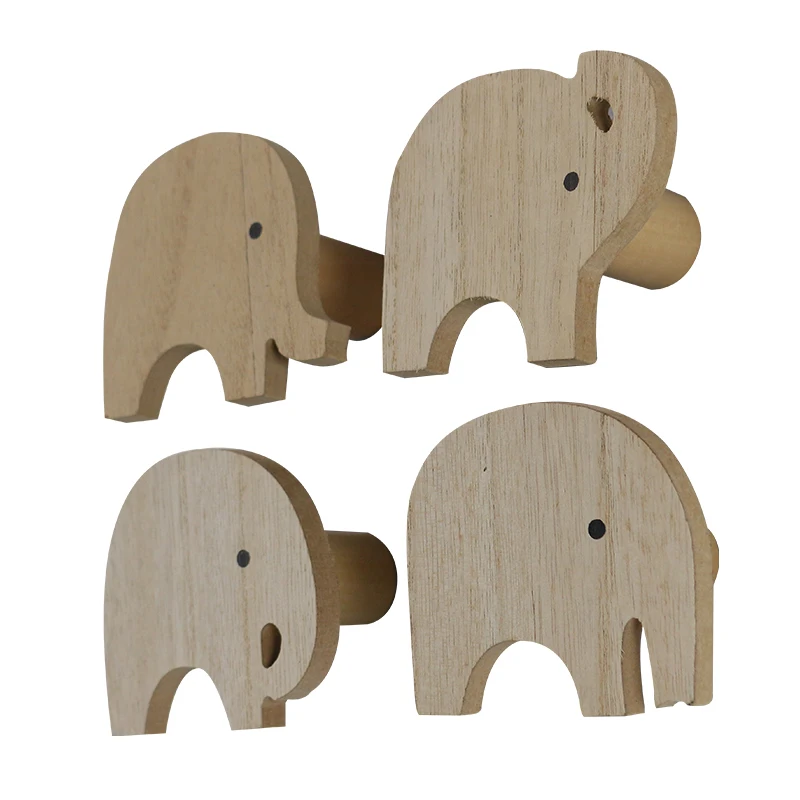 Set 4 hooks Wooden Elephant Hangers For Wall