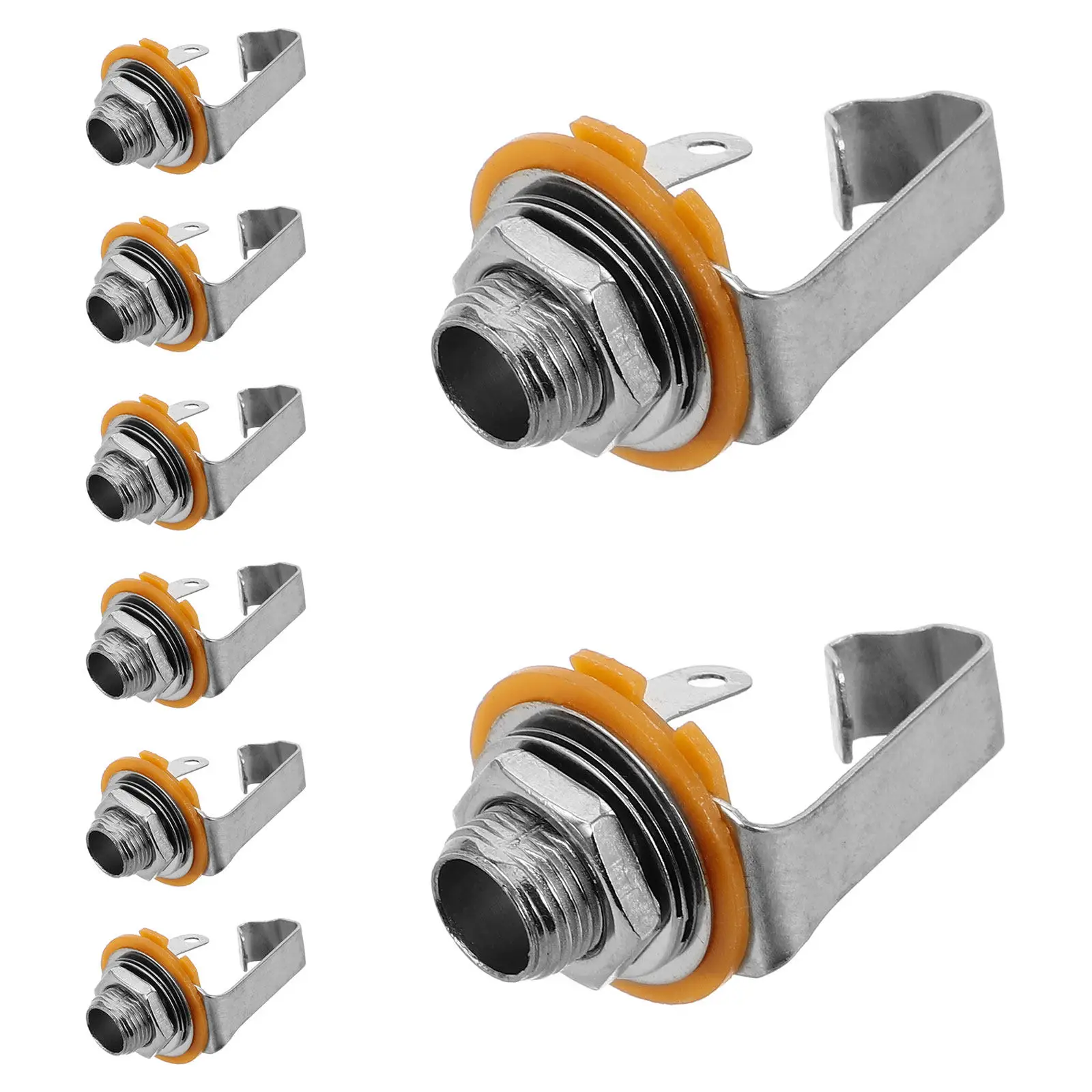 8Pcs Stainless Steel 6.35mm Mono Jack Socket Panel Mount Audio Input Socket for Electric Guitar Bass Amplifier Pedal Recording