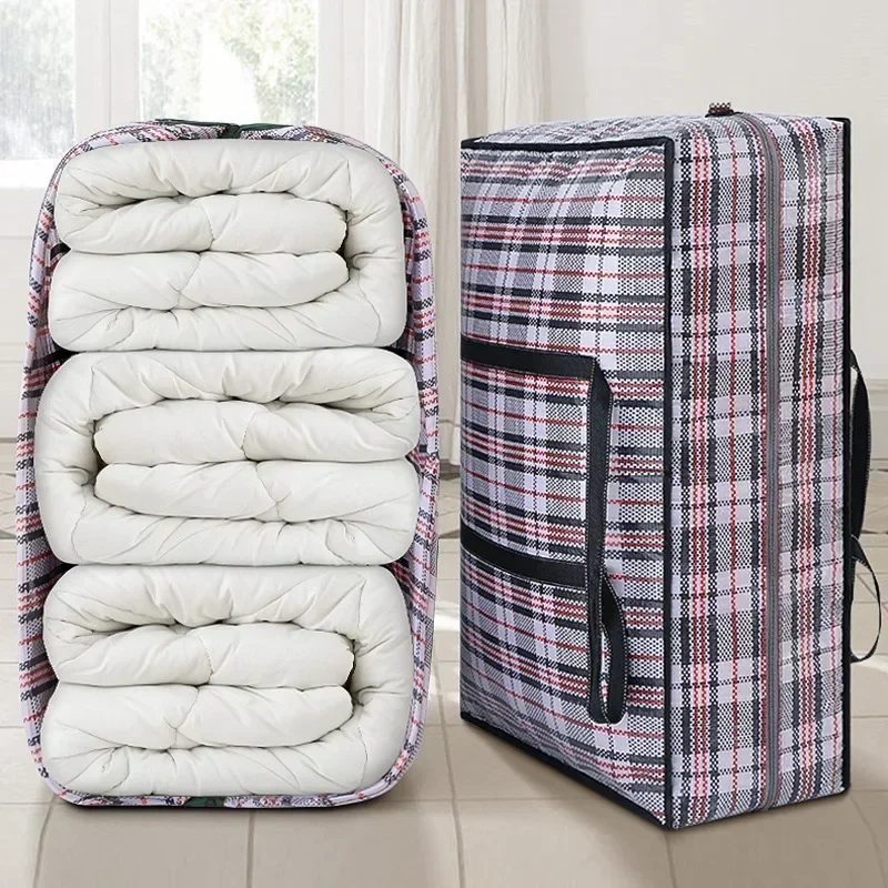 Large Capacity Woven Bag Multifunctional Luggage Packing Bag Cotton Quilt Clothing Organizer Dustproof Dormitory Moving Bag