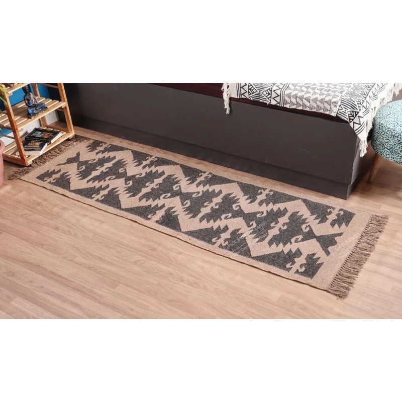 Natural Indian Handwoven Wool Jute Rug Wool Jute Kilim Rug for Living Décor Rug