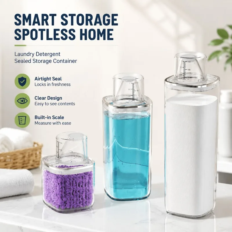Ransparent Sealed Washing‑Powder Storage Canister Domestic Container for Detergent Liquid Sanitizer Dish‑Washing Soap,Moisture