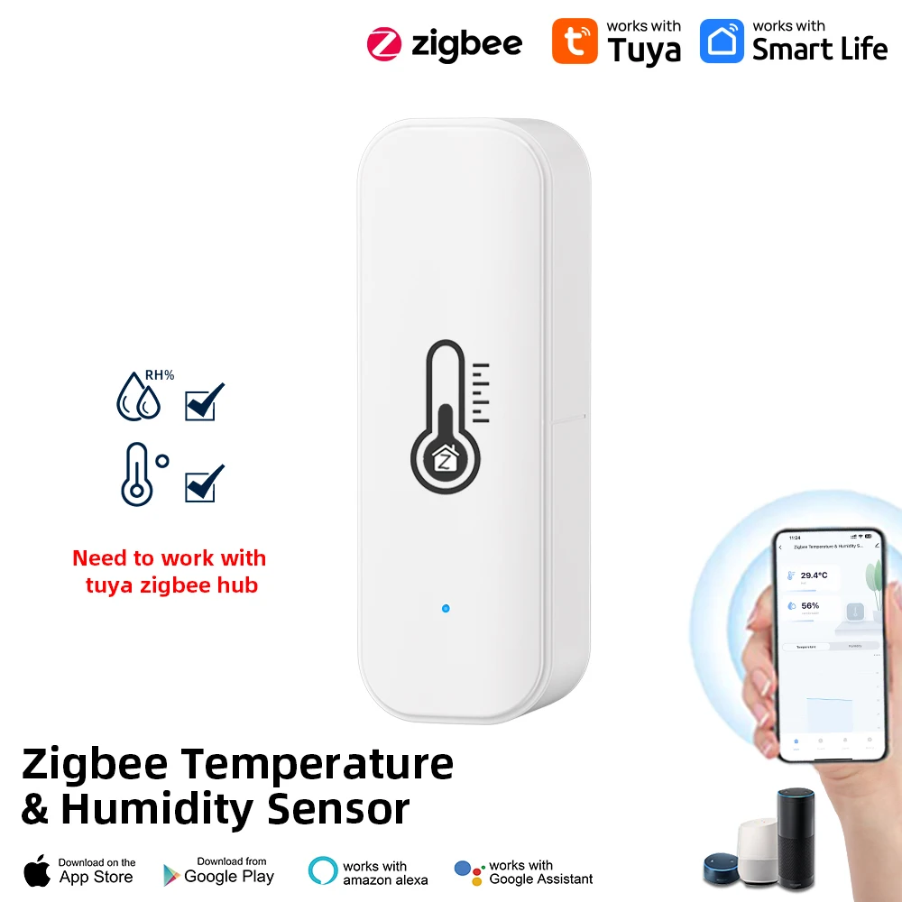 Tuya Zigbee Smart Temperature And Humidity Sensor APP Remote Monitor For Smart Home Var SmartLife Work With Alexa Google