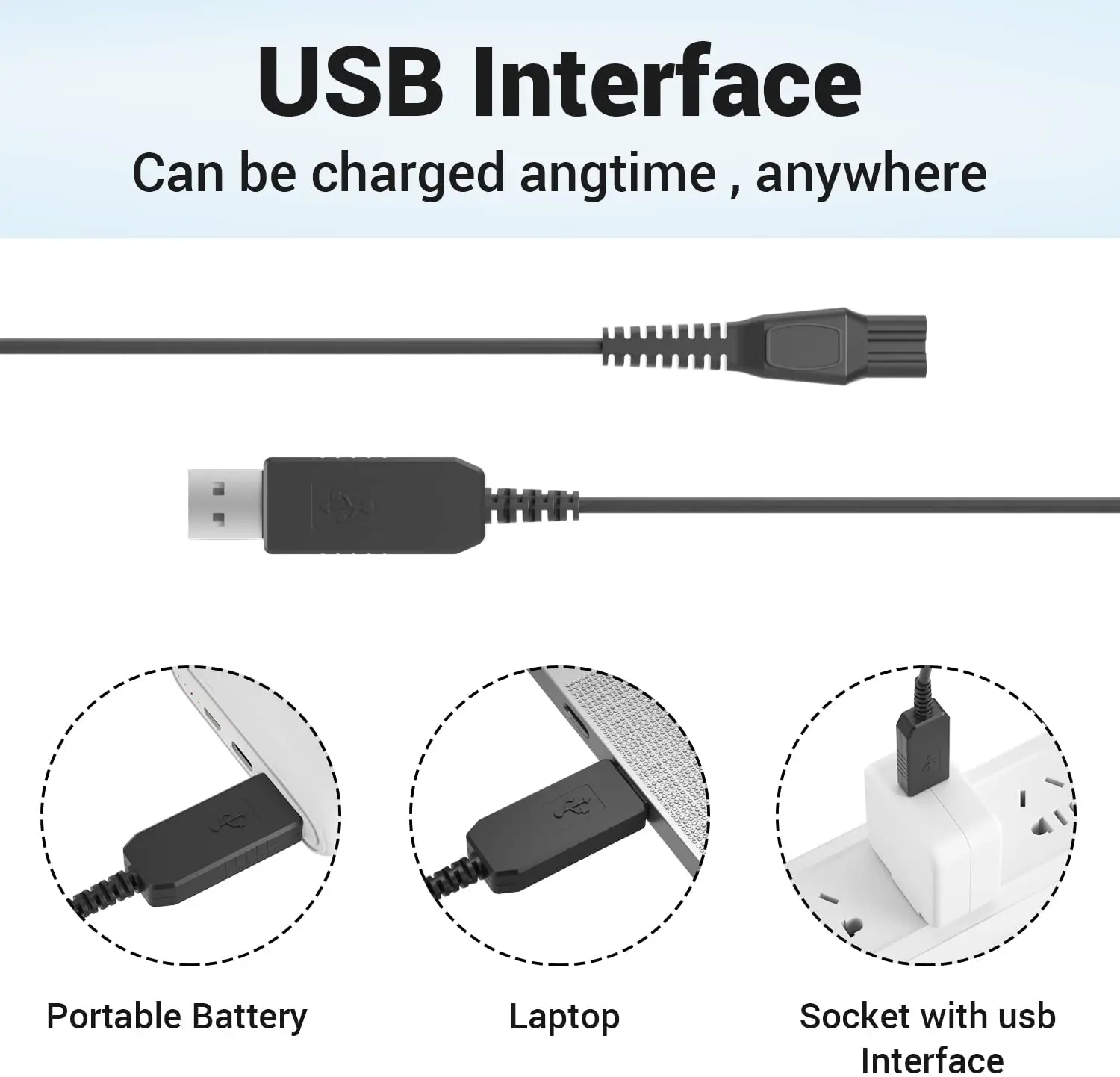 15V Replacement USB Charger Cable Fit for Philips Norelco HQ8505 HQ850 5000 7000 3000 Series Beard Trimmer MG7710 7750 Electric