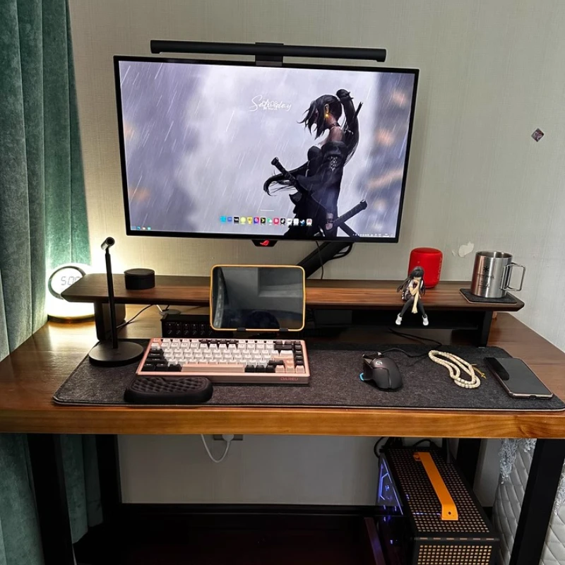 Dudukan Monitor Modular Rak Riser Desktop Kayu Walnut Hitam Tempat Tinggi Layar Ergonomis Organizer Meja Kantor Ruang Esports