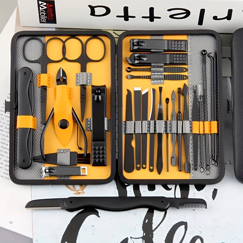 

25pcs Set Grooming Kit, Professional Manicure And Pedicure Set, Portable Travel Case with Nail Clippers, Scissors, Tweezers,More