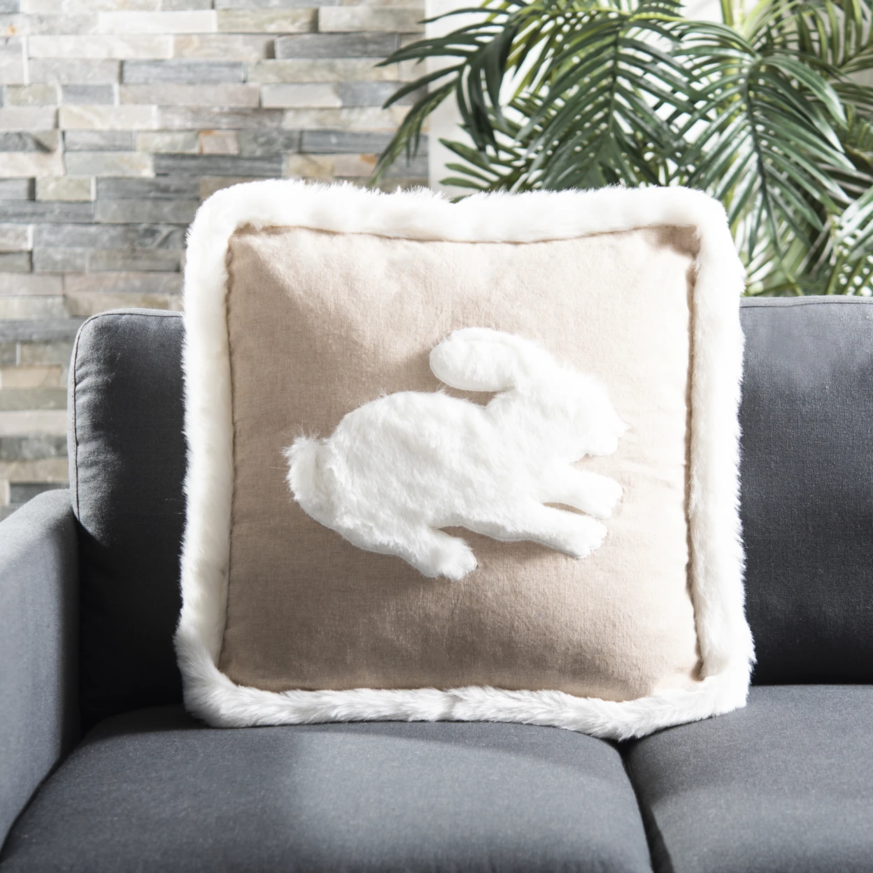 

Flopsy 20 inch fluffy bunny plush pillow in beige and white soft fabric decorative cushion