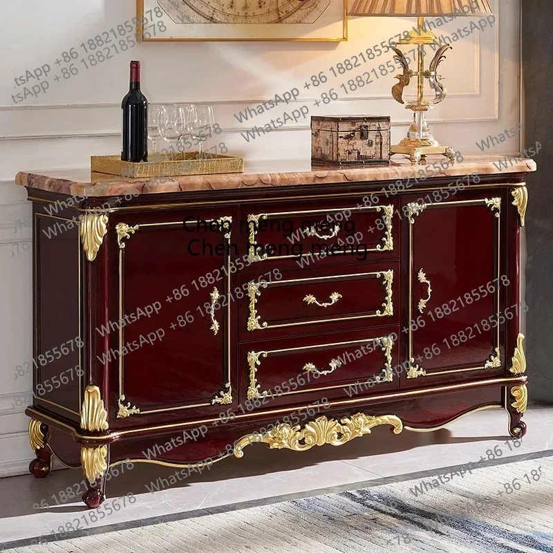 

Marble side cabinet European solid wood carving flower dining room storage tea locker neoclassical living room