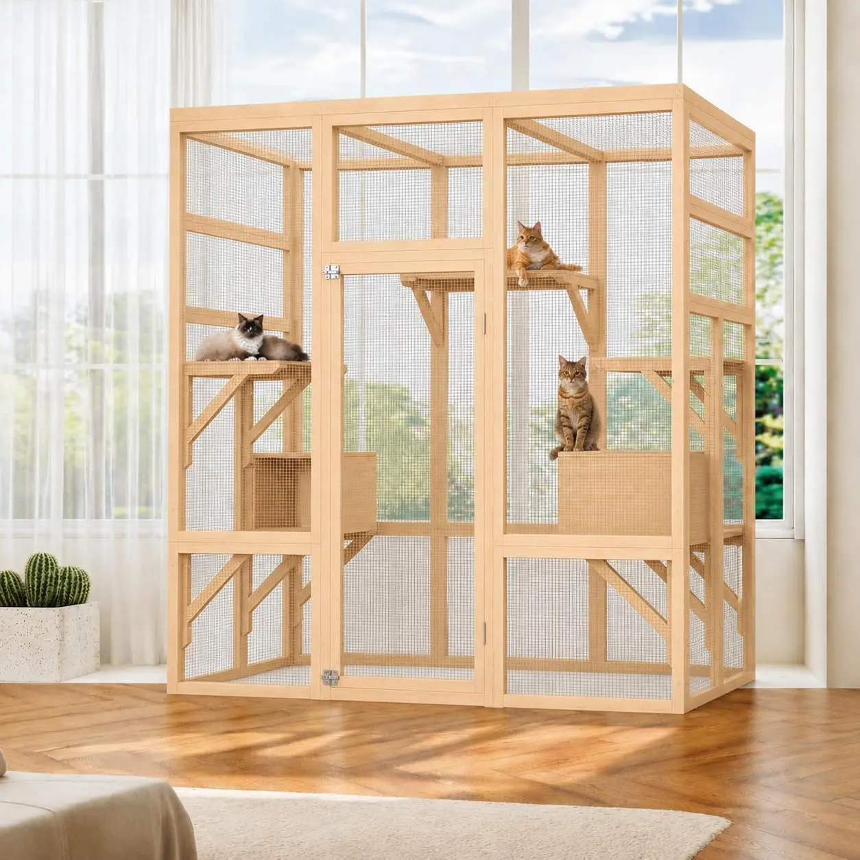 Natural Wood Build with Waterproof UV-Resistant Roof, 2 Resting Boxes and Secure Rust-Proof Wire for Backyard or Patio