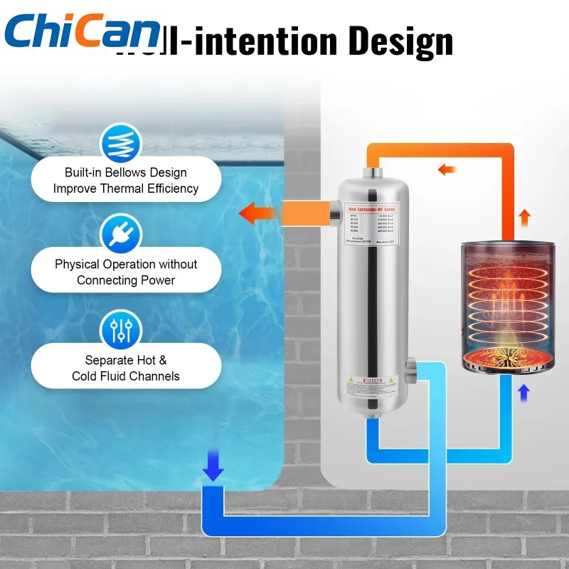 

【Hot】Pool Heat Exchanger with 60kW Power SS 304 Stainless Steel Construction 200K Btu H Output Fast Heating for Chlorinated and