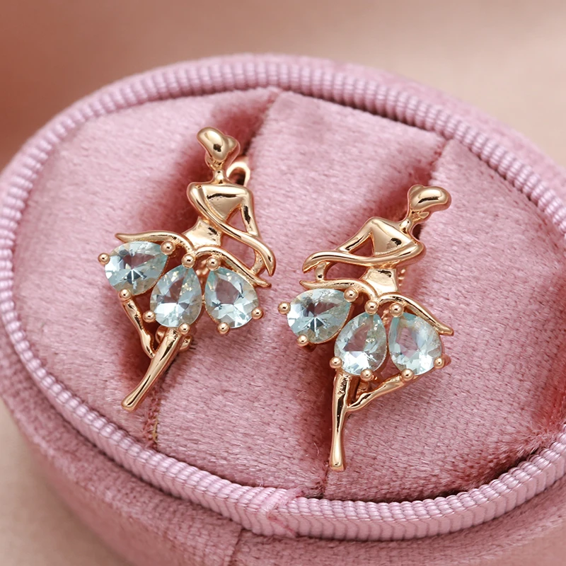 JULYDREAM Fashion 585 Gold Color Trendy Jewelry Oval Blue Zircon Dancing Women Earrings Wedding Party Elegant Accessories