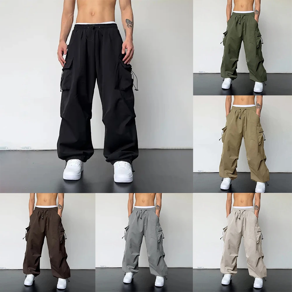 Men Classic Streetwear Vintage Solid Color Y2k Hip Hop Wide Leg Loose Seamless Pants Jogger Baggy Casual Comfortable Sweatpants